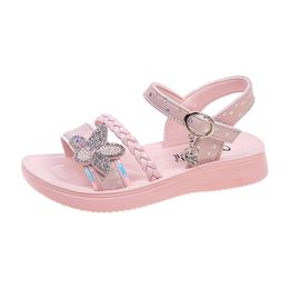 Girls Sandals Summer Sweet Princess Kids Fashion Princess Solid Children Soft PU Rhinestones Flower Shine Party Shoes 220621