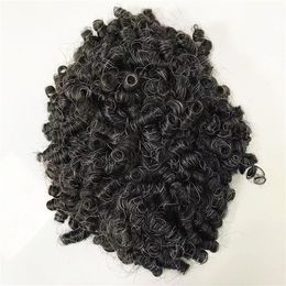 15mm curl 100 Indian human virgin remy hair replacement hand tied PU base #1b20 male wigs for black men in America fast express