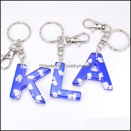 Key Rings Jewellery Creative 26 Initials Letter Blue Sky Cloud Keychain For Car Keys Acrylic Resin Charm Bags Girl Christmas Gift Drop Deliver