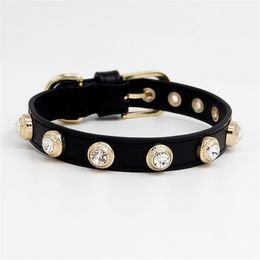 Luxuries Dog Cat Collar Bling Czech Necklace Custom Designer Genuiner Leather Pet Collar Crystal Pure Handmade 201030