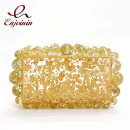 Evening Bags Beads Acrylic Box Wedding Party Clutch EveningBag Women Elegant Designer Purses and Handbags Gold Luxury Chain Shoulder Bag 2021 220402