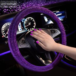 Steering Wheel Covers Luxury Crystal Purple Pink Car Women Girls Diamante Rhinestone Accessories Cosas Para Autos InteriorSteering