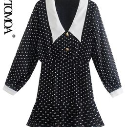KPYTOMOA Women Fashion Polka Dot Print Pleated Semi-sheer Mini Dress Vintage Long Sleeve Side Zipper Female Dresses Mujer 220402