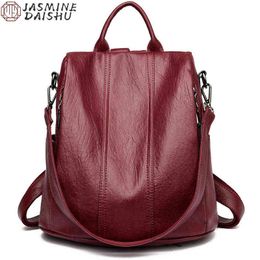 Backpack Style Bagwomen Waterproof Anti Theft Leather 2022 Girl Shoulder Bag Multifunctional Large Capacity Travel Mochila 220723