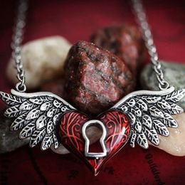 Pendant Necklaces Vintage Gothic Red Heart Wing Necklace Trend Men And Women Motorcycle Punk Jewellery Gift WholesalePendant