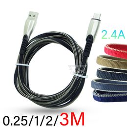 2.4A fast charging cable 3M/10FT USB phone data cables Zinc alloy cloth art For Micro Android USB Type C