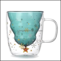 Mugs Drinkware Kitchen Dining Bar Home Garden Creative Glass Christmas Tree Star Wish Cup High Temperature Mug Double Layer Dhkdq