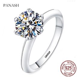 PANASH Have Certificate Luxury Brand 18K White Gold Colour Solitaire 2.0ct Zirconia Diamond Wedding Band Rings for Women