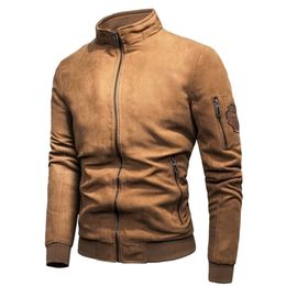 Men Brand Spring Vintage Casual Suede Bomber Jacket Coat Men Autumn Outfit Streetwear Stand Collar Jackets Coat Parkas Men 201128