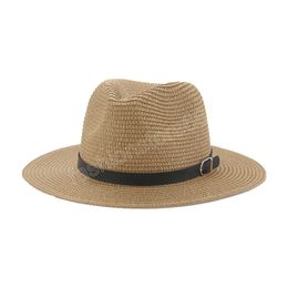 Summer Women Men Wide Brim Hat Straw Beach Sun Hat Black White Belt Casual Hats Gorras Para Mujer