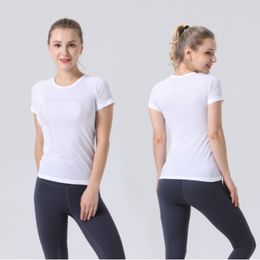 LU LU LEMONS Women NEW align Yoga Short Sleeve Solid Color Nude Sports Shaping Waist Tight Fiess Loose Jogging High Quity Sport Wait Fie Looe