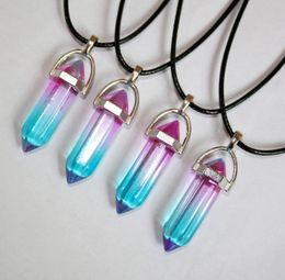 Rainbow Glass Dowsing Pendant Pendulum Hexagon Point Pendants Women Necklace Jewelry for Party Friendship rope chain