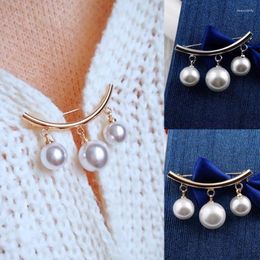 Pins Brooches Pearl Fixed Strap Charm Safety Pin Brooch Sweater Cardigan Clip Chain Jewellery For Women Girl's Seau22