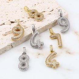 Pendant Necklaces Number 0-9 Charms Copper Micro Pave For Jewellery Making Gold Colour Clear Rhinestone Necklace 1PC