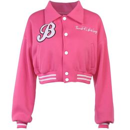 Women's Jackets Letter Embroidered Bomber Jacket For Women Autumn Fashion Casual Sportswear Pink Coats Female Single Breasted OuterwearWomen
