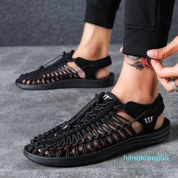 Mens hand made sandals summer man sandals beach weave sandal man casual breathing shoes braid shoes for man