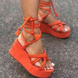 Nuove donne con cinturino alla caviglia gladiatore sandali piattaforma estiva zeppe heels fashion sandals scarpe casual tacchi sandali j220527