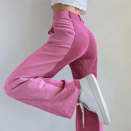 Pantaloni donna diritti patchwork vita alta allentata harajuku y2k denim verde moda streetwear cotone velluto a coste 220325