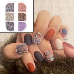 Nail Glitter 6Grids DIY Manicure Sand Pigment Dust Knit Weave Design Mixed Colour Nails Powder Woollen Prud22