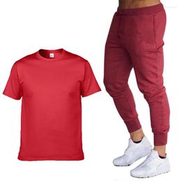 Men's Tracksuits Summer Men's T-Shirt Pants Suit Fashion Casual Cotton Short Sleeve High Quality Round Neck 2 Piece SuitMen's