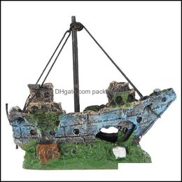 Decorations Aquariums Fish Pet Supplies Home Garden Aquarium Tank Landscape Pirate Ship Wreck Ships Decor Resin Boat Ornament Accessories