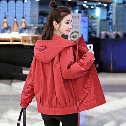 Women's Jackets Korean Style College Short Jacket Women 2022 Retro Casual Hooded Zipper Cardigan Autumn Clothes E519