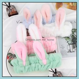 Woman Girl Flannel Rabbit Ear Headband Wash Face Makeup Bunny Princess Warm Elastic Hair Band Boutique Accessories 7 Colours Bandanas Drop De