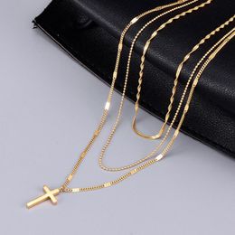 Pendant Necklaces Fashion Exquisite Multi-Layer Gold-Plated Colour Cross Female Necklace High-End Party Jewellery Couple Gift