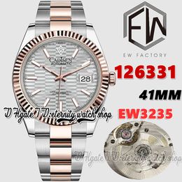 EWF V3 ew126331 EW3235 Automatic Mens Watch 41 Pit pattern Silver Dial Stick Markers Two Tone 904L Stainless Bracelet With Same Serial Warranty Card eternity Watches