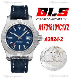 BLS A17318101C1X2 43mm Eta A2824 Automatic Mens Watch Steel Case Blue Dial White Number Markers Nylon Leather Strap Super Edition Puretime 05b2