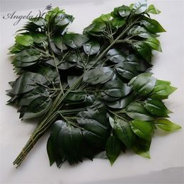 Green artificial decorative leaf branch silk rubber Plastic Material plants shaped 4 type home Christmas decor 12pc Y201020