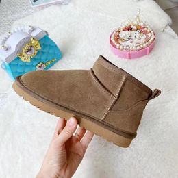 Women Ankle Boots Fashion Girl And Childen Winter Cow-split Leater Mini Shoes Boot