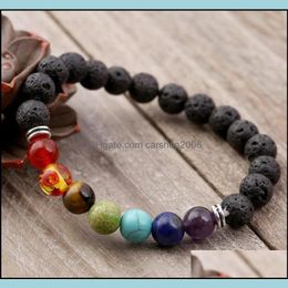 Beaded Strands Bracelets Jewellery 7 Chakra Beaded Bracelet Men Black Lava Healing Nce Beads Reiki Buddha Prayer Natural Stone Yoga Women Dro