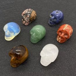 Natural Crystal Stone Ornaments Skull Carved Skeleton Shape Reiki Healing Quartz Mineral Tumbled Gemstones Hand Piece Home Decoration