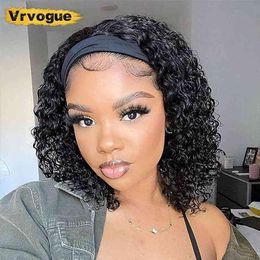 Headband Wig Kinky Curly Brazilian Remy Hair s For Black Women Human Deep Water Wave Full Wet and Wavy 180% 220707