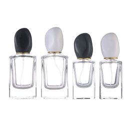 Packing Clear Glass Bottle Aluminium Gold Spary Press Pump Black White Cover Perfume Essential Oil Vials Portable Refillable Cosmetic Packaging Container 30ml 50ml