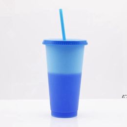 10 Styles 24oz Colour Changing Cup Magic Plastic Drinking Tumblers with Lid Straw Reusable Candy Colours Cold Cup Water Bottle by sea JLA13500