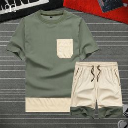 Summer Men Casual Tracksuit Fashion Short Sleeve T Shirt Male Brand Joggers Mens Clothing Set Two Pieces Tee Shirts Shorts 220708