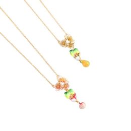 Pendant Necklaces European And American Jewelry Hand-painted Enamel Glaze Fresh Flowers Pistil Fruit Sweet Forest Necklace Collarbone ChainP