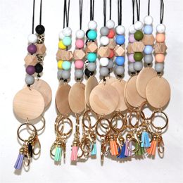 Personalized silicone bead necklace party favor Beaded Pendant necklaces blank disc tassel keychain multi-color optional T9I001851