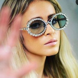 Sunglasses Luxury Crystal Shiny For Women Brand Round Alloy Chic Rhinestone Sun Glasses Female Elegant Party Clear ShadesSunglasses