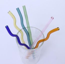 8*200mm Reusable Eco Borosilicate Glass Drinking Straws High temperature resistance Clear Colored Bent Straight Milk Cocktail Straw SN4476