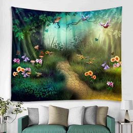 Nordic Ins Wind Fantasy Forest Landscape Tapestry Art Deco Blanket Hanging Bedroom Living Room Decoration Mandala Bohemia J220804