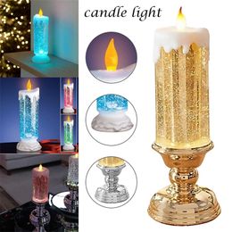 Christmas Rechargeable Colour Electronic LED Waterproof Candle With Glitter Colour Changing LED Water Candle Home Decor 220527