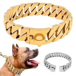 Super Strong Dog Chain Collar Pet Slip Choke Silver Gold Stainless Steel Chian for Medium Large Dogs Bulldog Y200515