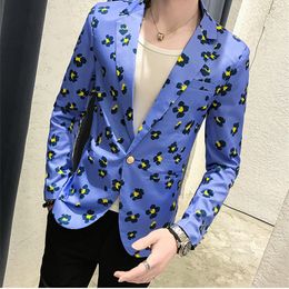 Men's Suits Blazers Men Fashion Floral Print Long Sleeve Nightclub Hairdresser Style Blazer Coat Male Spring Autumn Slim Outerwear Blazer 220826