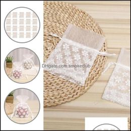 Storage Bags Home Organisation Housekee Garden Long-Lasting 20Pcs Practical Lace Flower Decor Dstring Gift Pouch White Mesh Bag Fine Workm