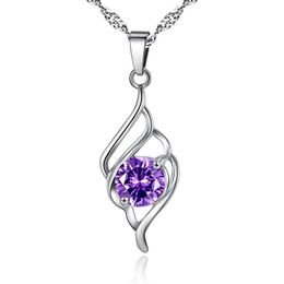 Pendant Necklaces Fashionable Simple Angel Wing Necklace Charming Purple Crystal Zircon Women's Wedding Party Jewelry GiftPendant Neckla
