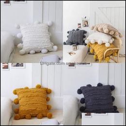 Pillow Case Bedding Supplies Home Textiles Garden Seat Floral Tassels Er With Pompom Yellow Grey White Decorative Cushion Decor Throw 45X4