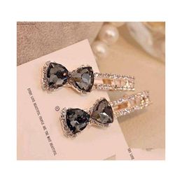 Hair Clips Barrettes Europe Fashion Jewellery Womens Crystal Bowknot Barrette Headdress Diamond Hairpin Clip Dukbill Toothed Bobby P Dhzd5